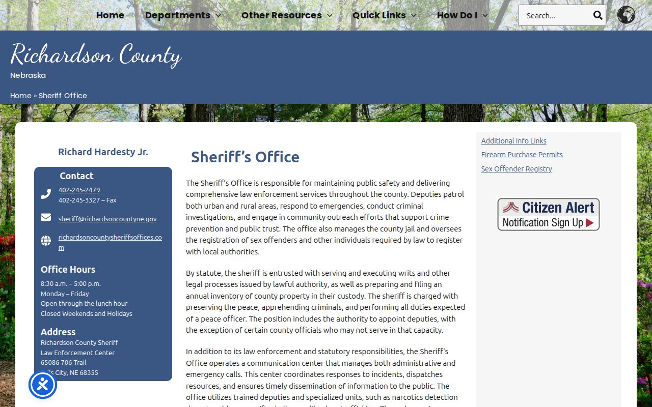 Richardson County arrest records contact and Law Enforcement Center