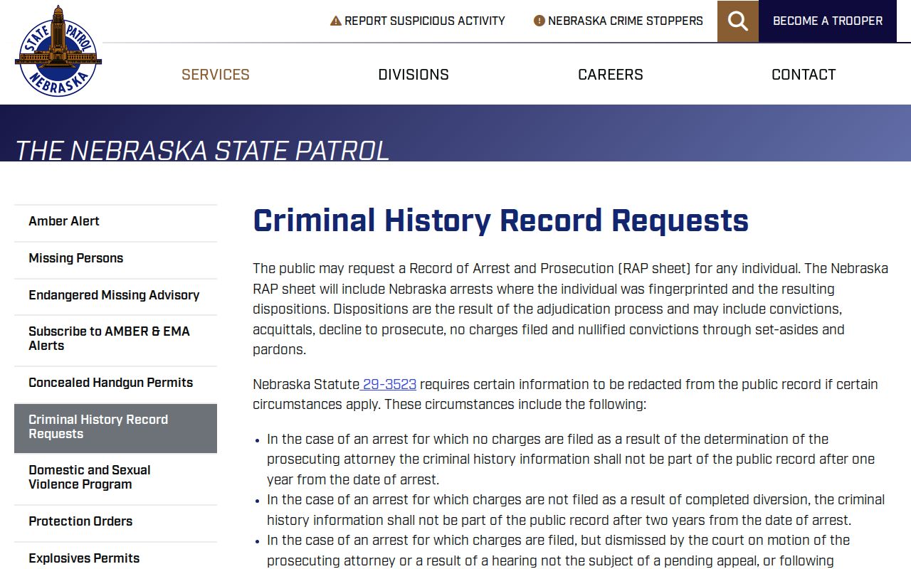 Richardson County criminal history name and fingerprint report options