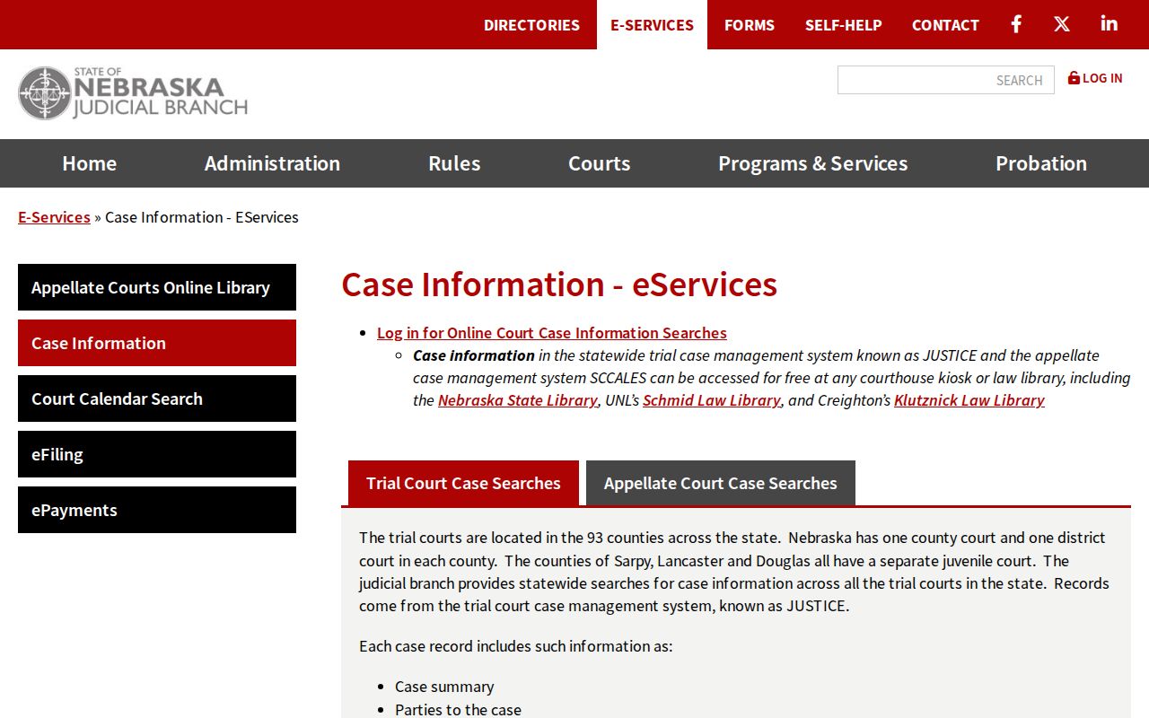 Richardson County criminal case information search fields