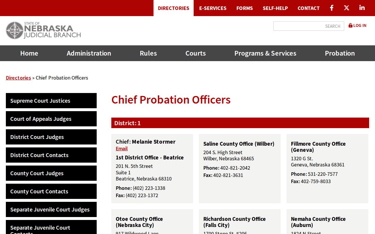 Richardson County criminal record probation office contact