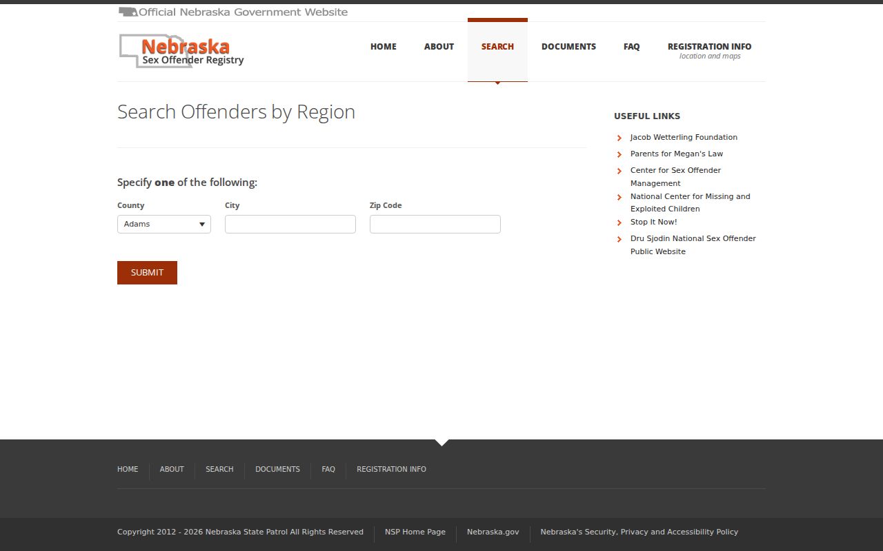 Richardson County sex offender registry county city and ZIP search