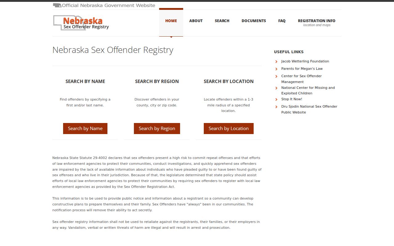 Richardson County sex offender search modes on the Nebraska registry